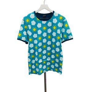 Maxomorra Blue Clouds And Suns All Over Print Ribbed T-Shirt Size Small